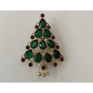 Vintage Trifari Christmas Tree Brooch Lucite Marcasite Gold 2"  New READ